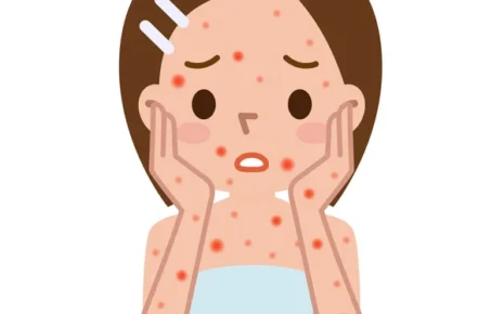 A red, inflamed skin condition affecting the cheeks, nose, chin, and forehead.