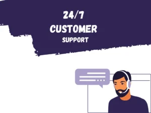 An image with text written on it, 24 by 7 customer support
