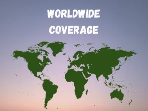 A global map with text written on it worldwide coverage