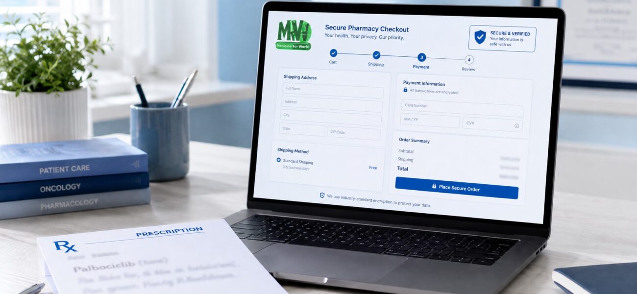 Secure pharmacy checkout workspace scene