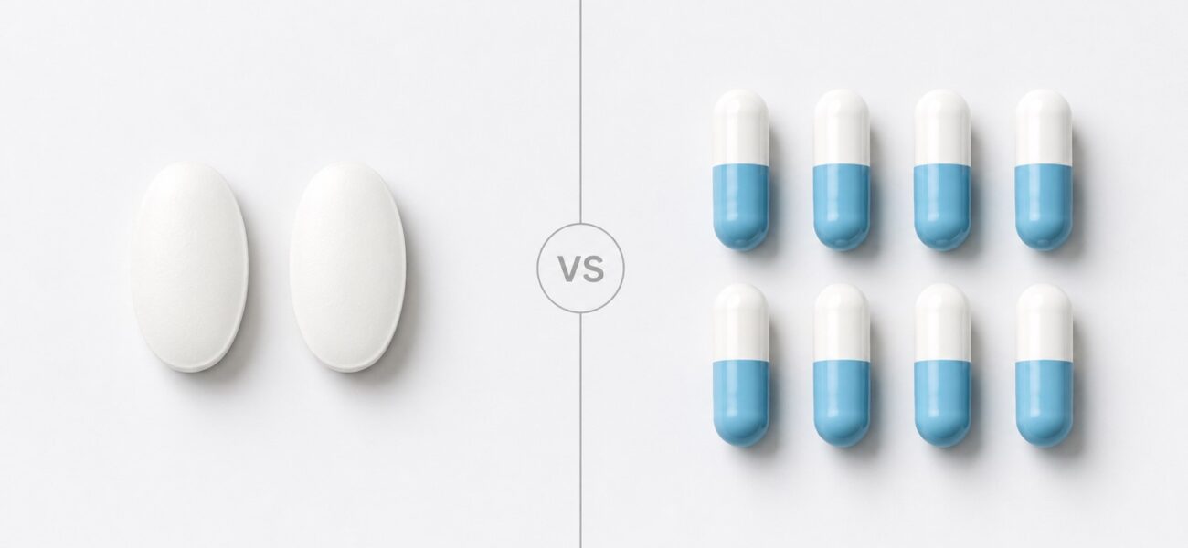 Pills comparison in minimalist layout