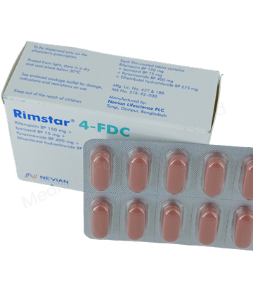 Rimstar 4-FDC (Ethambutol+ Isoniazid+ Pyrazinamide+ Rifampicin 150mg+75mg+400mg+275mg) Rx