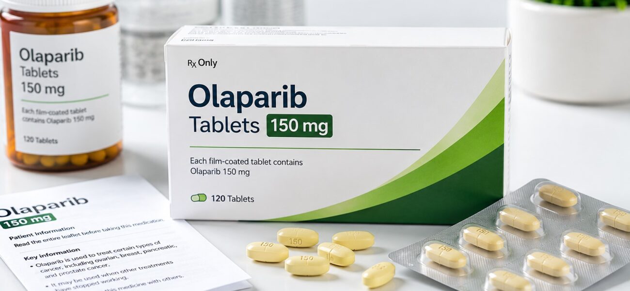 Olaparib medication and packaging close-up