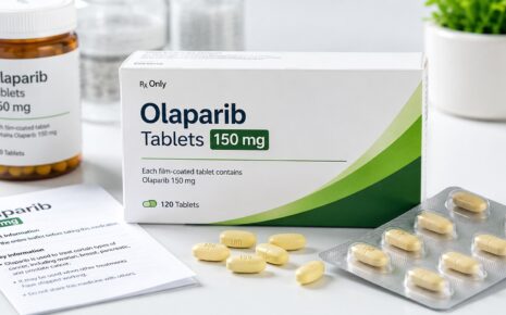 Olaparib medication and packaging close-up